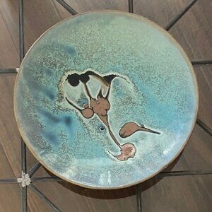 Plate Glazed Pottery 11” Mid-century Modern Enamel-on-Copper Abstract